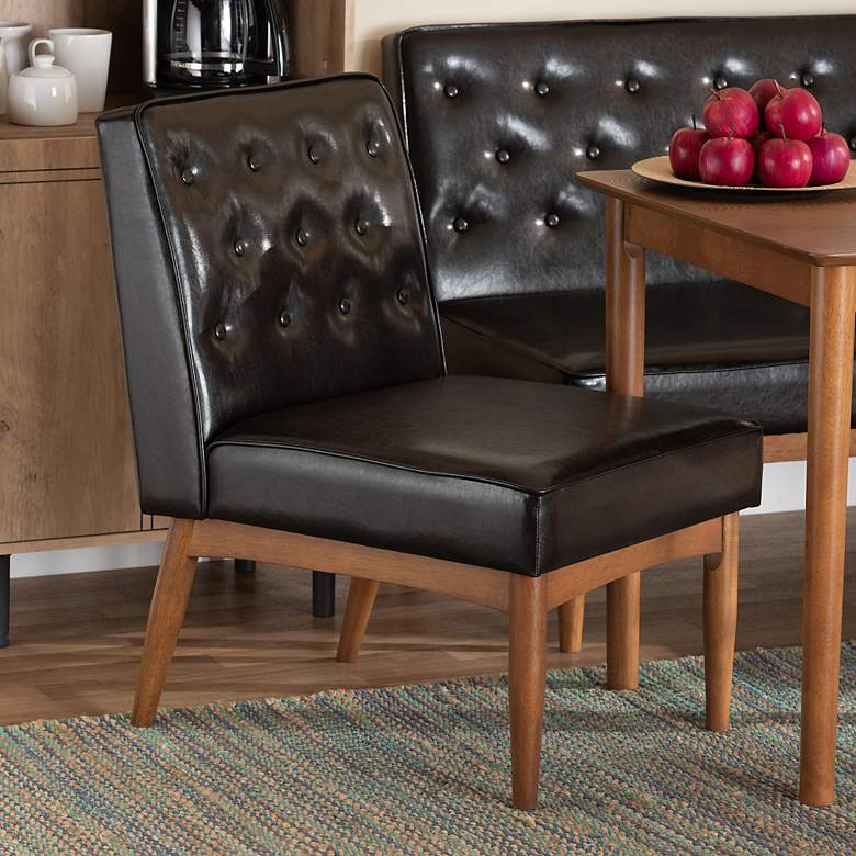 Image 1 Riordan Tufted Dark Brown Faux Leather Dining Chair