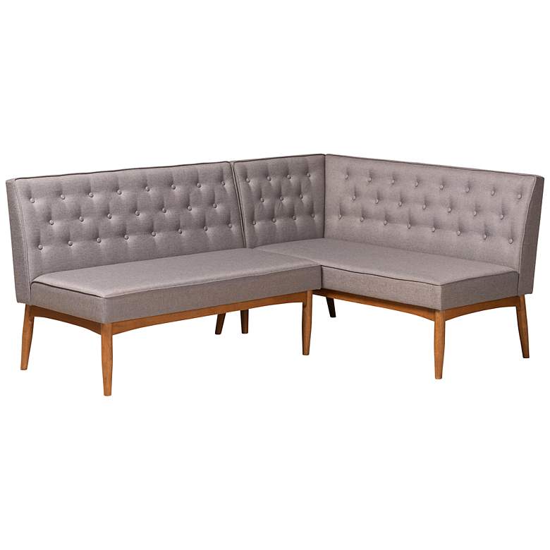 Image 1 Riordan Tufted Gray Fabric 2-Piece Dining Nook Banquette Set