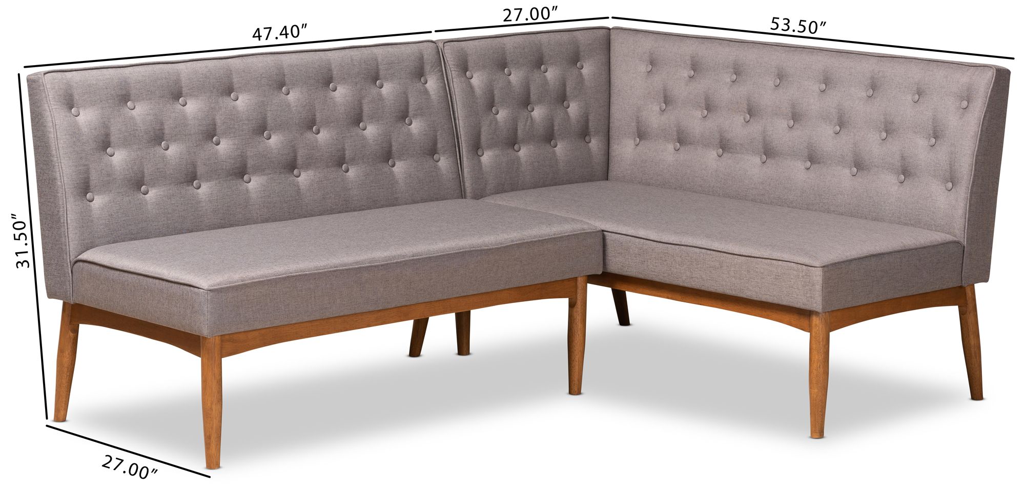 Riordan Tufted Gray Fabric 2-Piece Dining Nook Banquette Set in scene