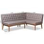 Riordan Tufted Gray Fabric 2-Piece Dining Nook Banquette Set in scene