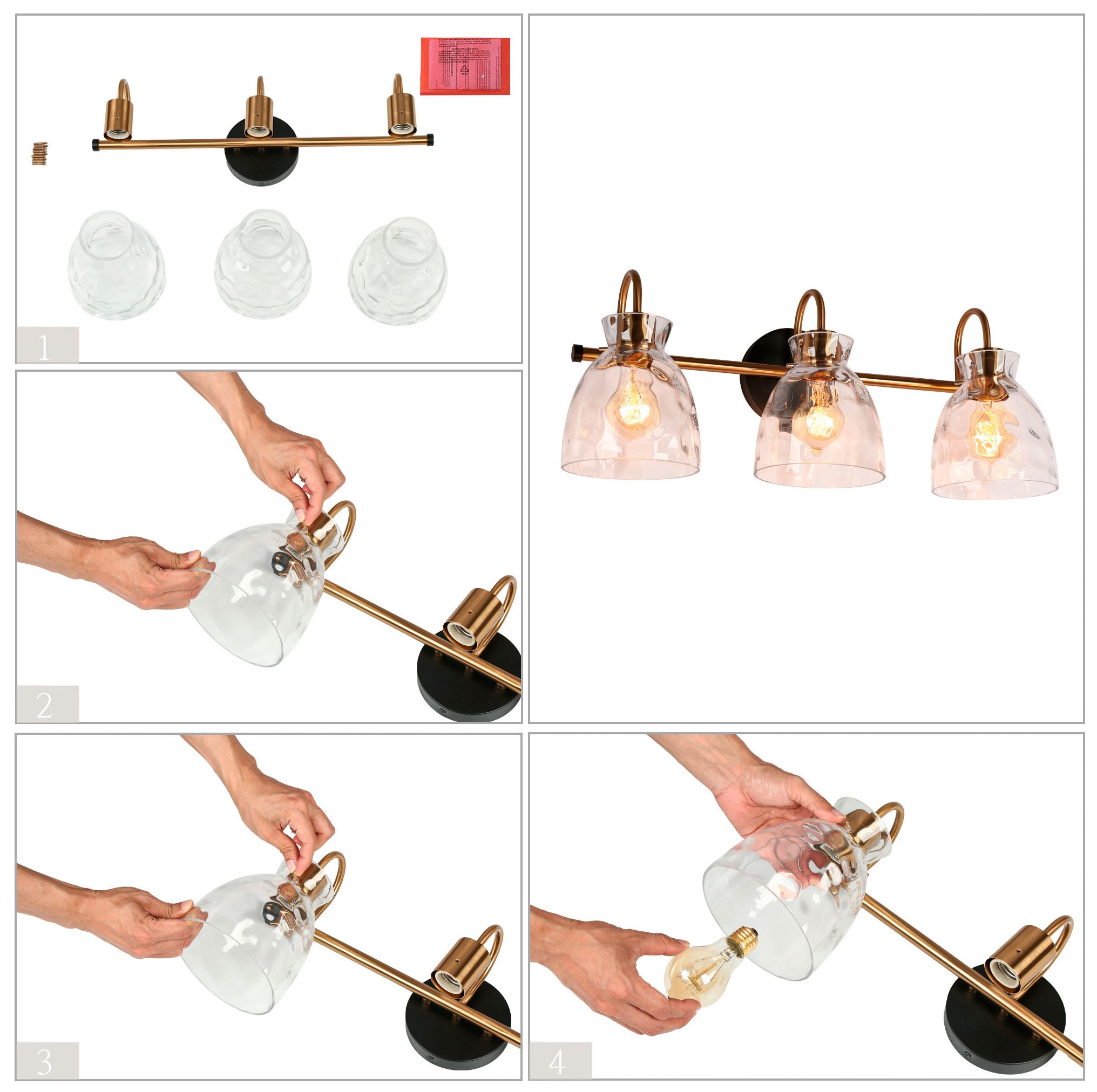 Image 6 Ripple 22.8"W Black Brass 3-Light Water Glass Bathroom Vanity Light more views