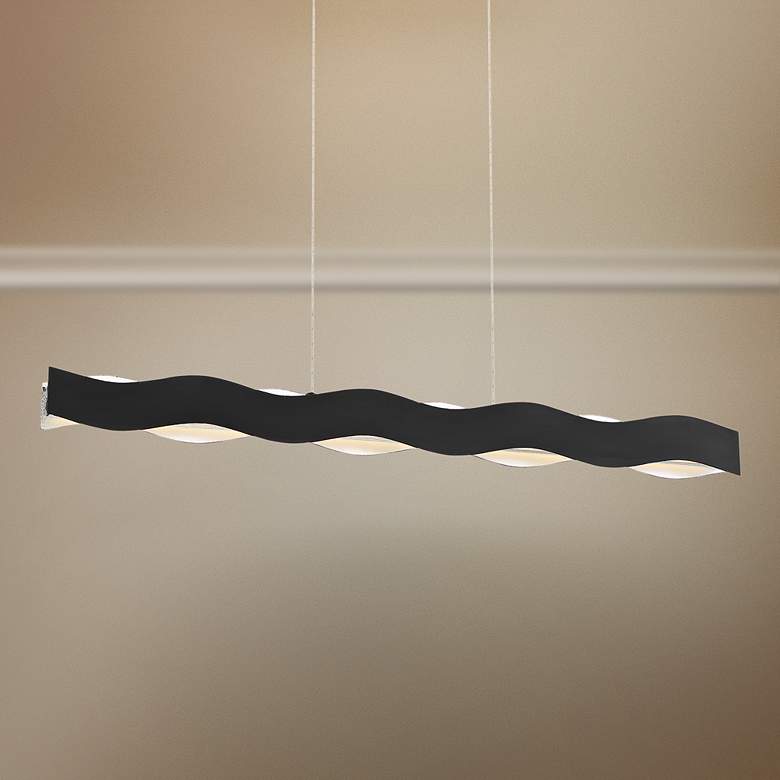 Image 1 Ripple 37"W Black Silver LED Kitchen Island Light Pendant
