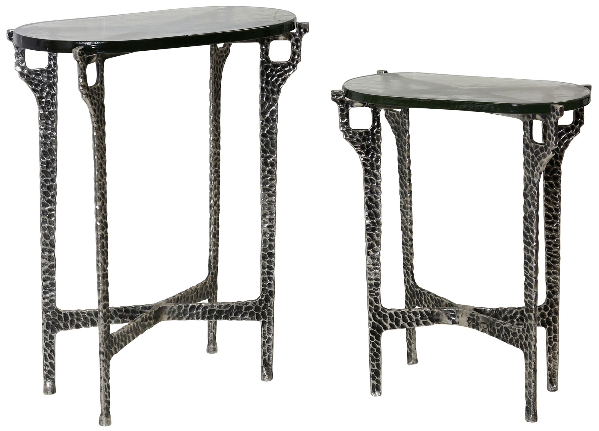 Image 2 Ripple Oval Nesting Accent Table - Silver & Smoke - Set of 2
