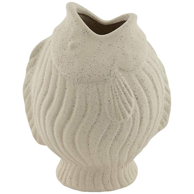 Rippled Gulping Fish 9 1/2 inch High Beige Stoneware Decorative Vase