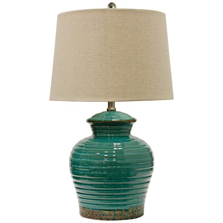 Image 1 Rippled Textured Jar 24 1/2 inch High Turquoise Ceramic Table Lamp