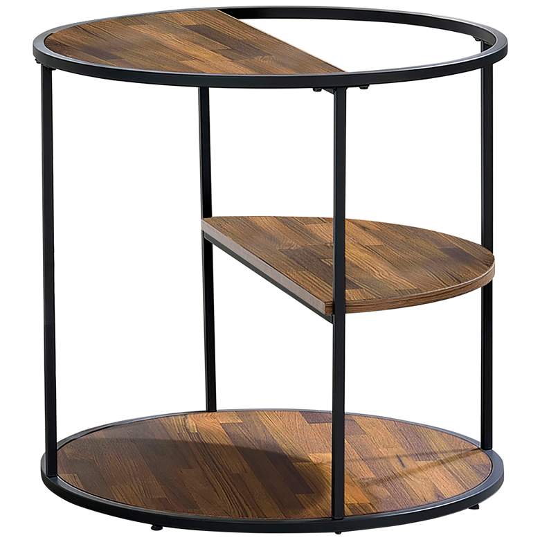 Image 2 Risda 24 inch Wide Walnut Wood Black Metal End Table