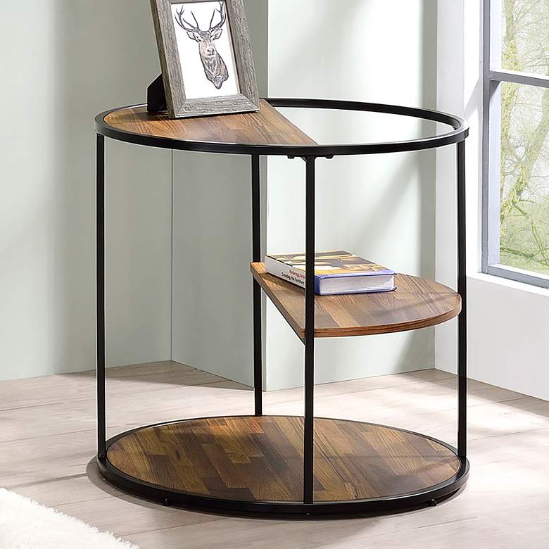 Image 1 Risda 24" Wide Walnut Wood Black Metal End Table