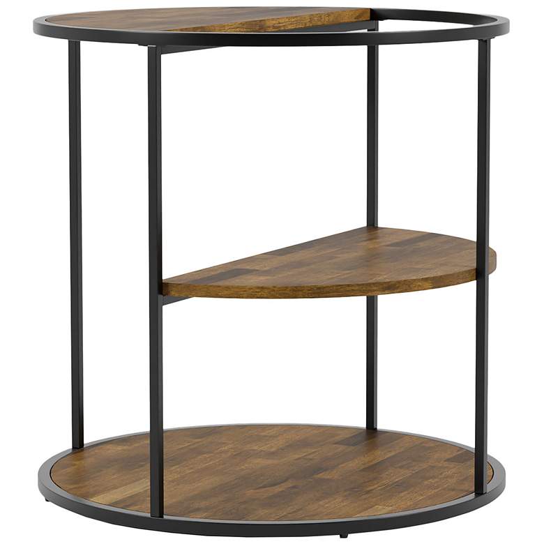 Image 7 Risda 24" Wide Walnut Wood Black Metal End Table more views