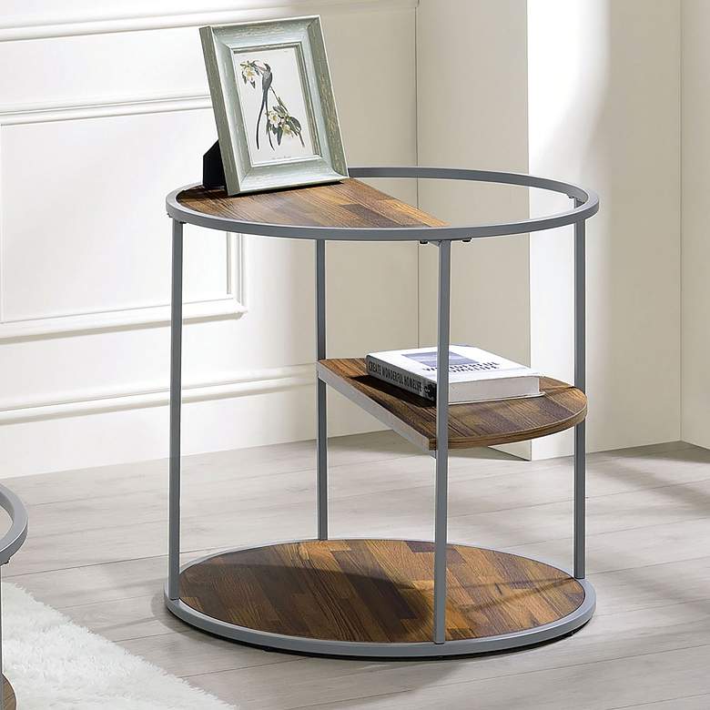 Image 1 Risda 24 inch Wide Walnut Wood Gray Metal End Table