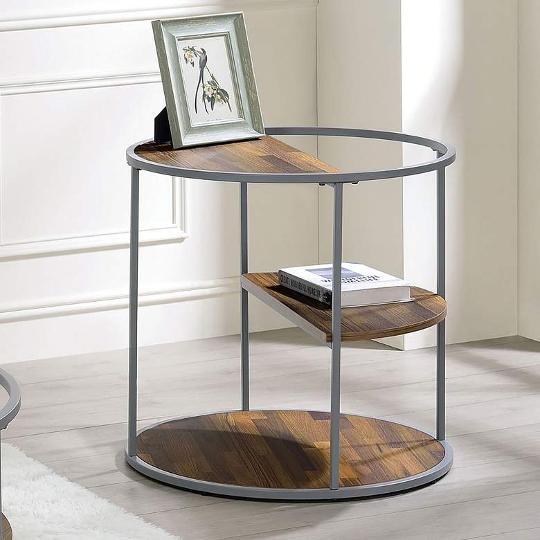 Image 1 Risda 24" Wide Walnut Wood Gray Metal End Table