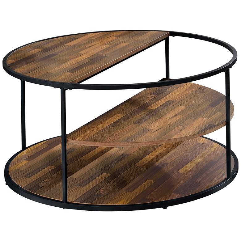 Image 2 Risda 35 1/2 inch Wide Walnut Wood Black Metal Coffee Table