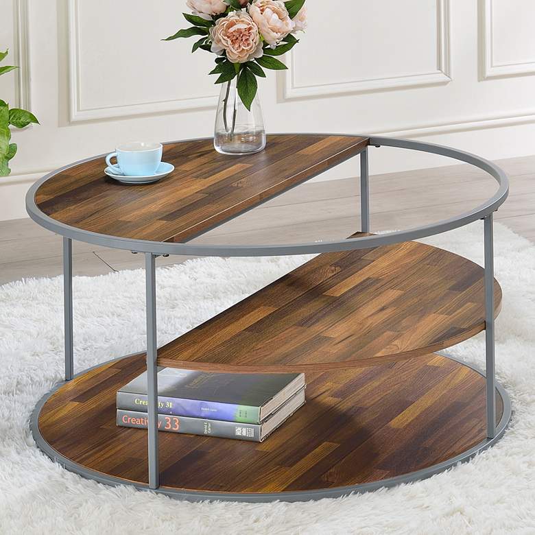 Image 1 Risda 35 1/2 inch Wide Walnut Wood Gray Metal Coffee Table