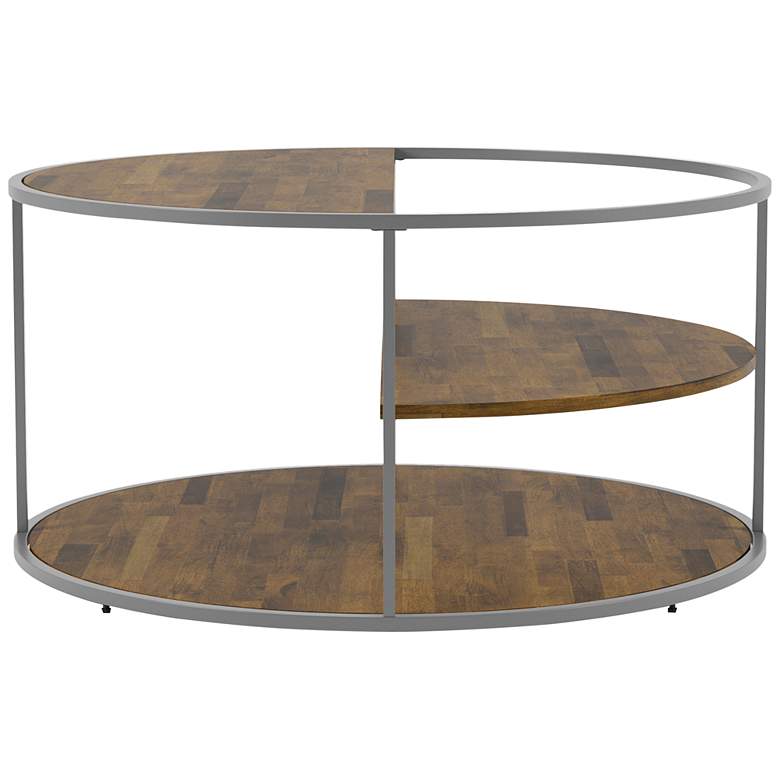 Image 5 Risda 35 1/2 inch Wide Walnut Wood Gray Metal Coffee Table more views