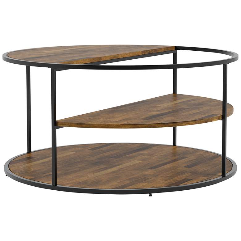 Image 5 Risda Walnut Wood Black Metal 2-Piece Coffee Table Set more views