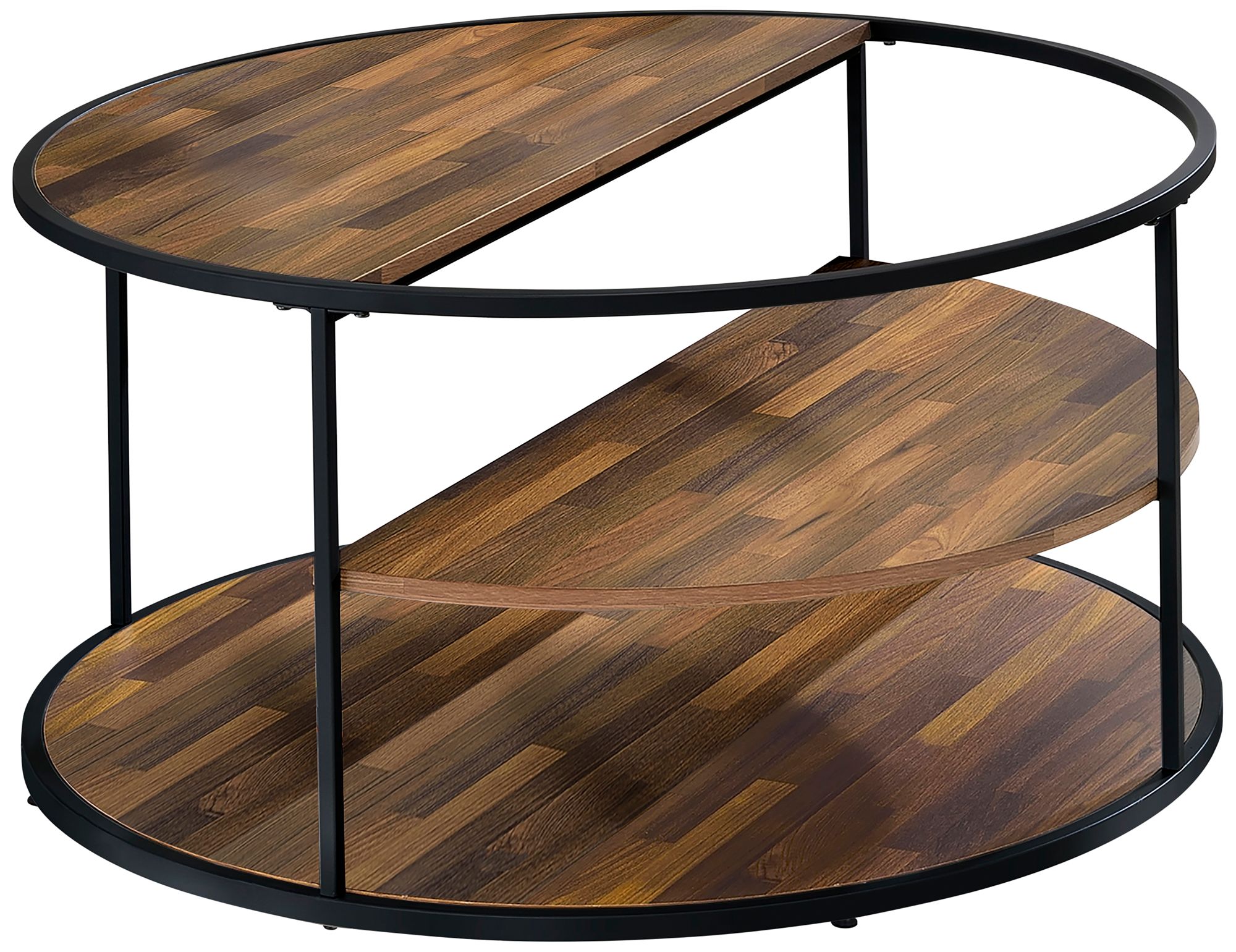 Risda Walnut Wood Black Metal 2-Piece Coffee Table Set