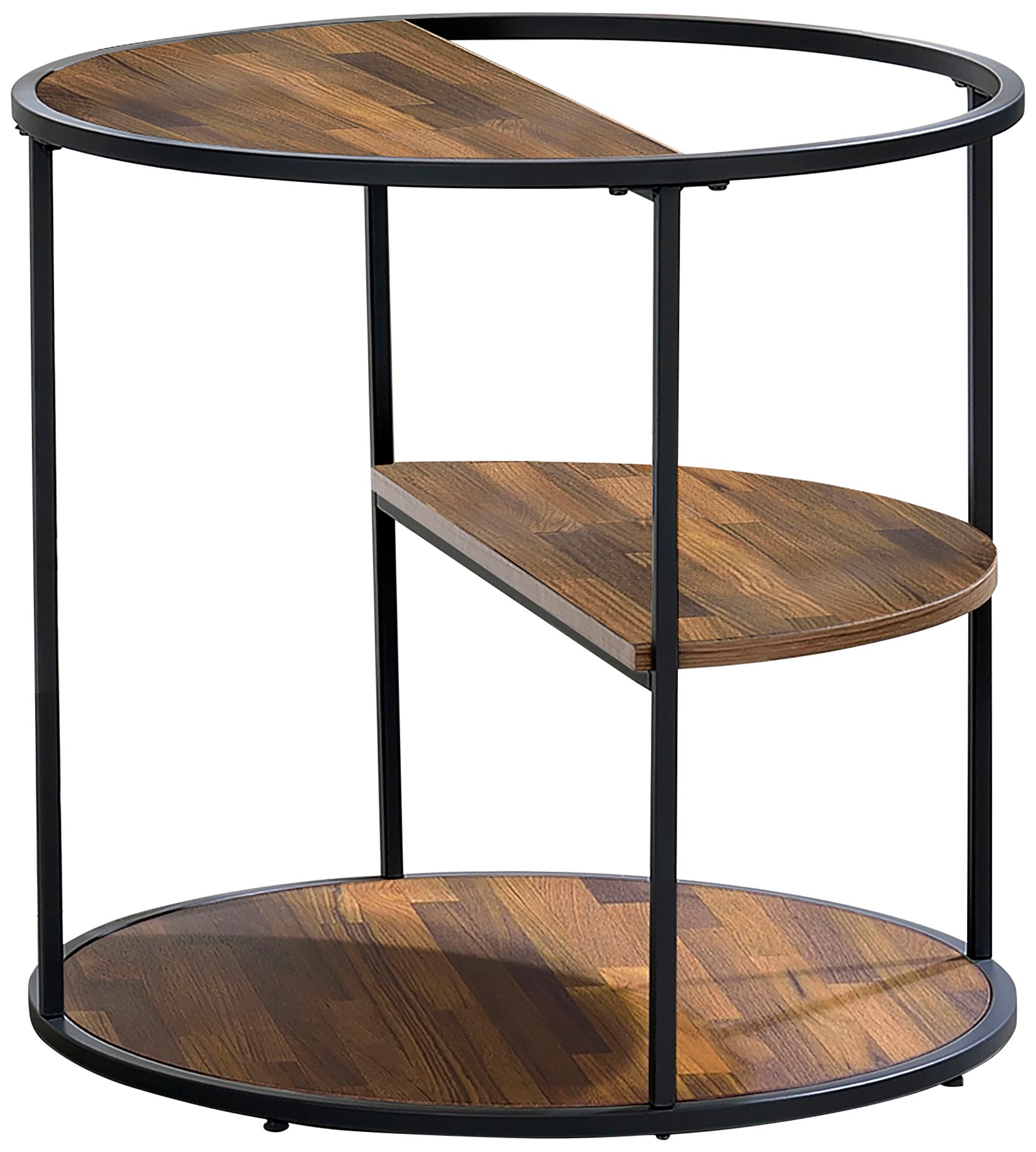 Risda Walnut Wood Black Metal 2-Piece Coffee Table Set