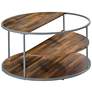 Risda Walnut Wood Gray Metal 2-Piece Coffee Table Set