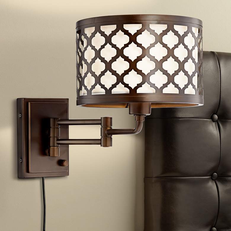 Image 1 Rissani Oil Rubbed Bronze Double Shade Swing Arm Wall Lamp