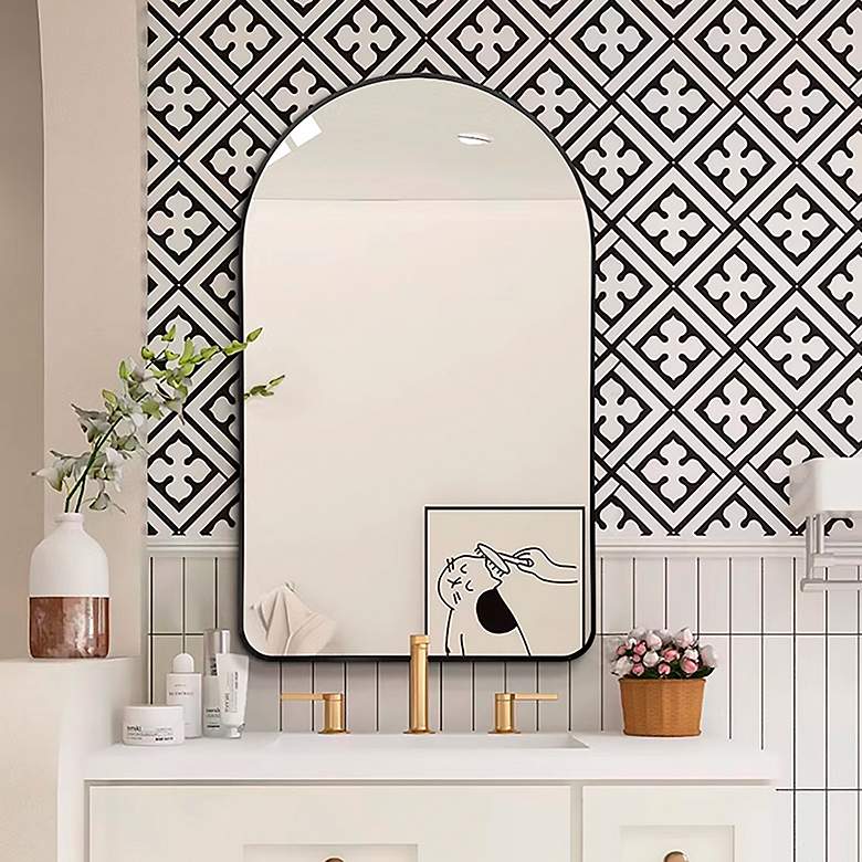 Image 2 Rita Black 19 1/2" x 31 1/2" Arched Top Vanity Wall Mirror more views