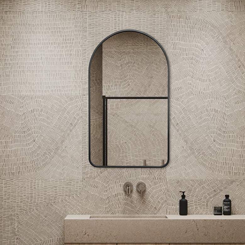 Image 4 Rita Black 19 1/2" x 31 1/2" Arched Top Vanity Wall Mirror more views