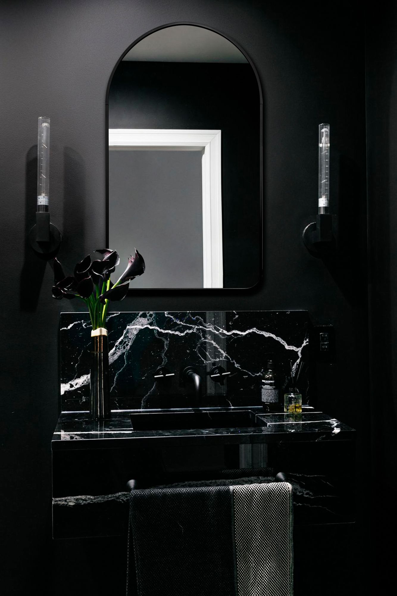 Rita Black 19 1/2" x 31 1/2" Arched Top Vanity Wall Mirror