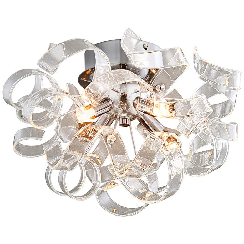 Image 2 Ritz 14 inch Wide Chrome and Glass Ribbon Modern Luxe Ceiling Light