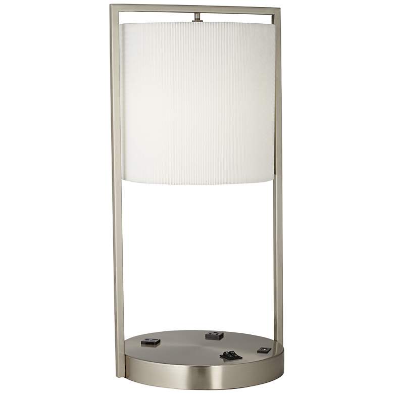 Image 1 Riva Brushed Nickel Round Table Lamp with USB Port and Convenience Outlet