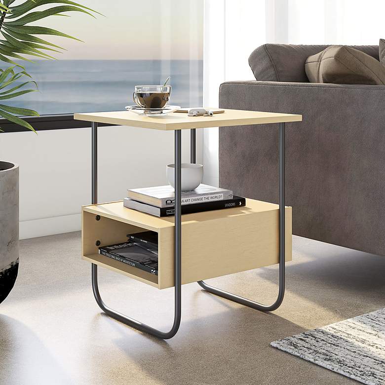 Image 1 Rive 18 1/2" Wide Light Maple Wood 2-Shelf End Table