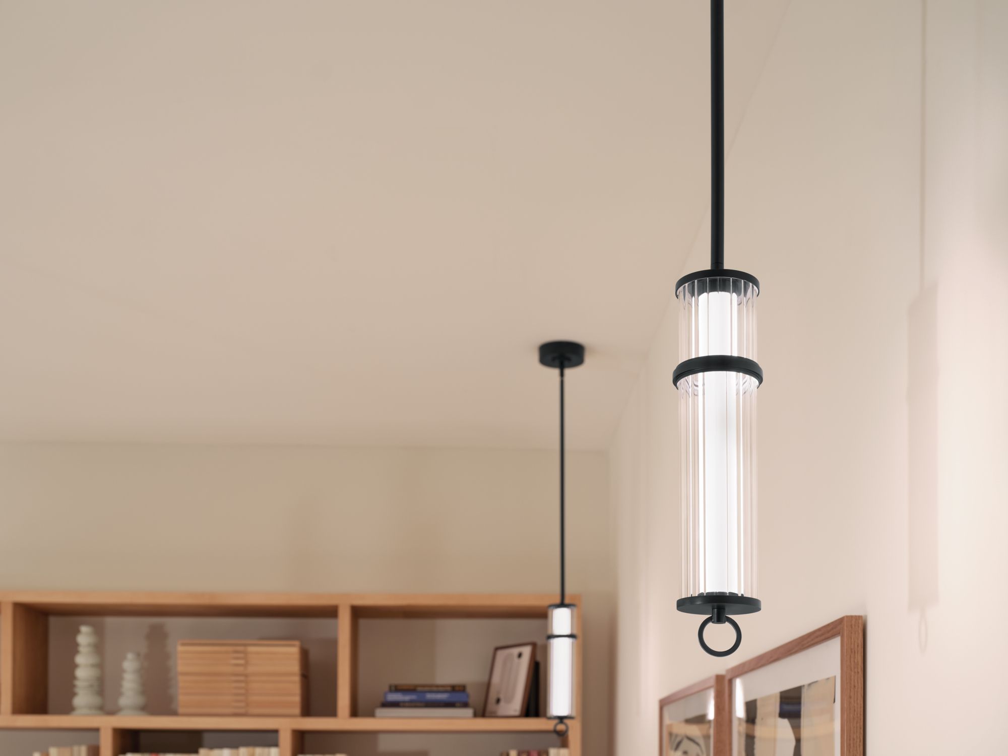 Image 4 Riven 15.5 Inch LED 1 Light Pendant with Clear Fluted Glass in Black more views