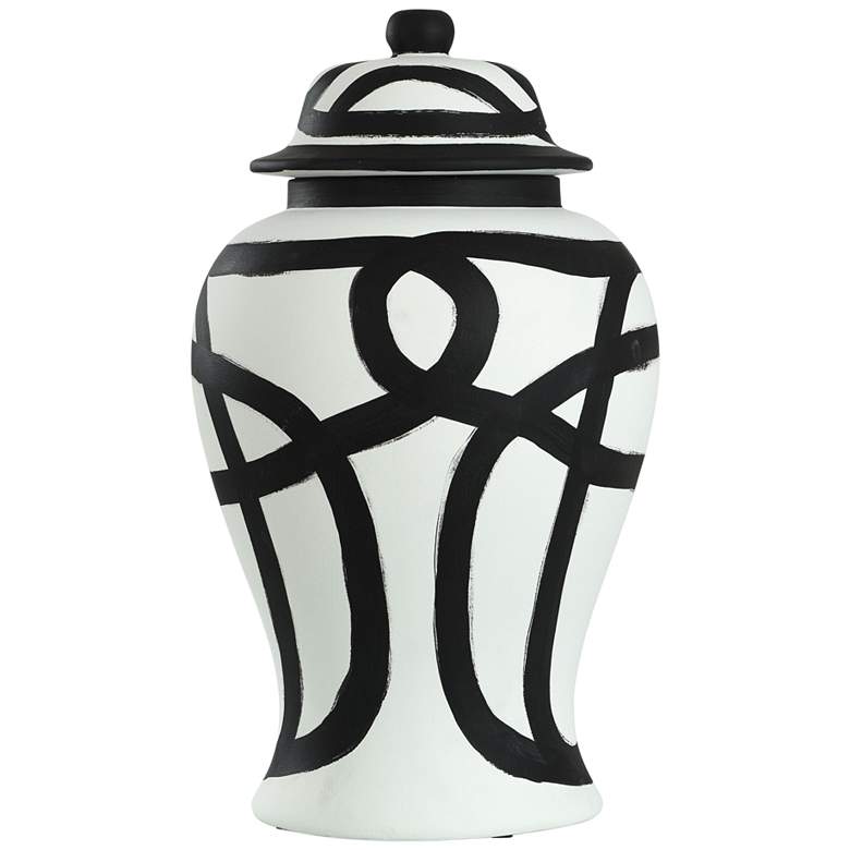 Image 1 Riven 21"H Black and White Ceramic Ginger Jar with Lid
