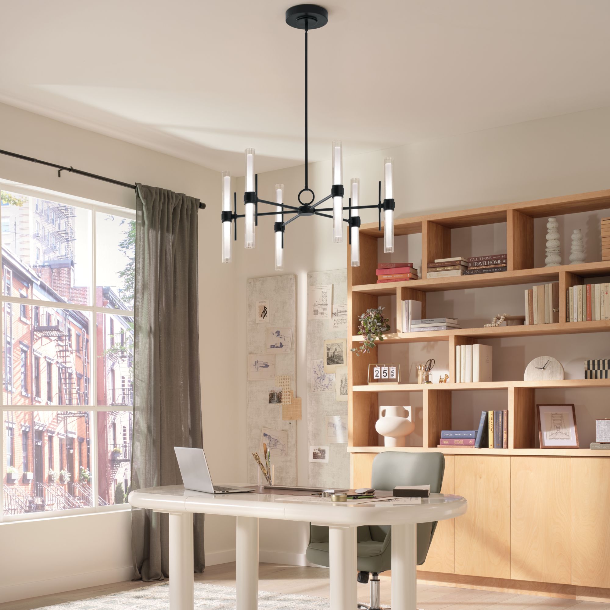 Image 2 Riven 33 Inch LED 12 Light Chandelier with Clear Fluted Glass in Black more views