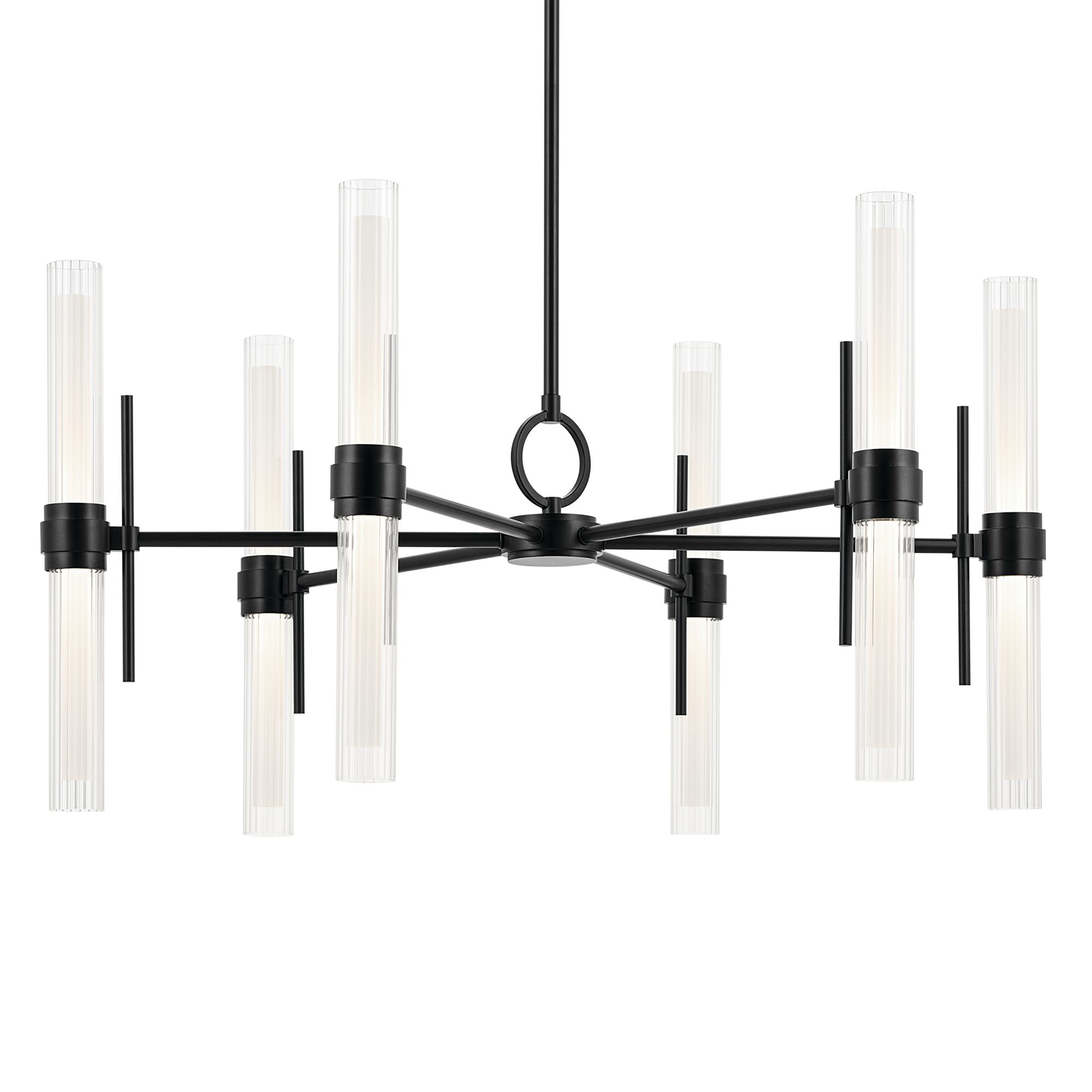 Image 5 Riven 33 Inch LED 12 Light Chandelier with Clear Fluted Glass in Black more views