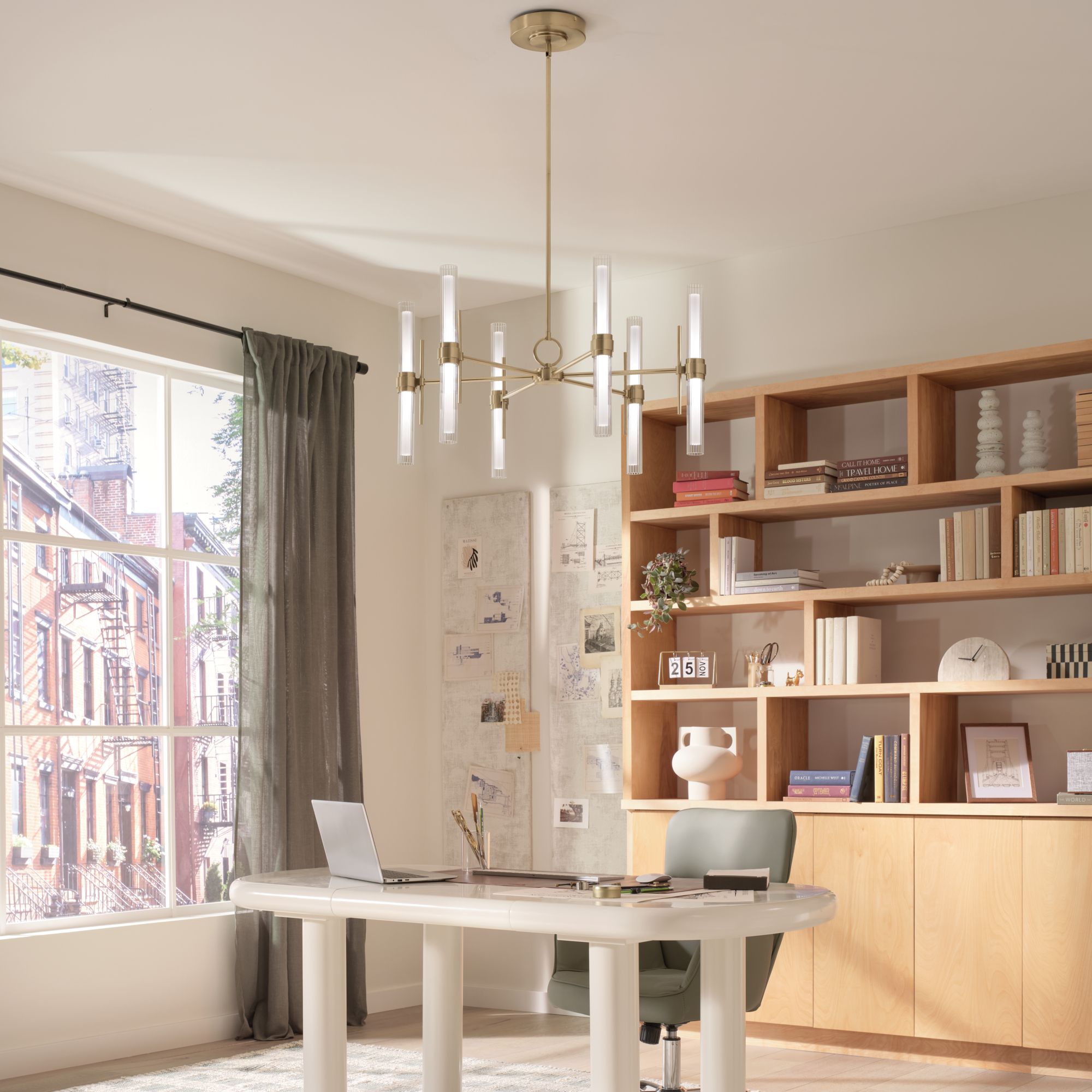 Image 2 Riven 33 Inch LED 12 Light Chandelier with Clear Fluted Glass in CPZ more views