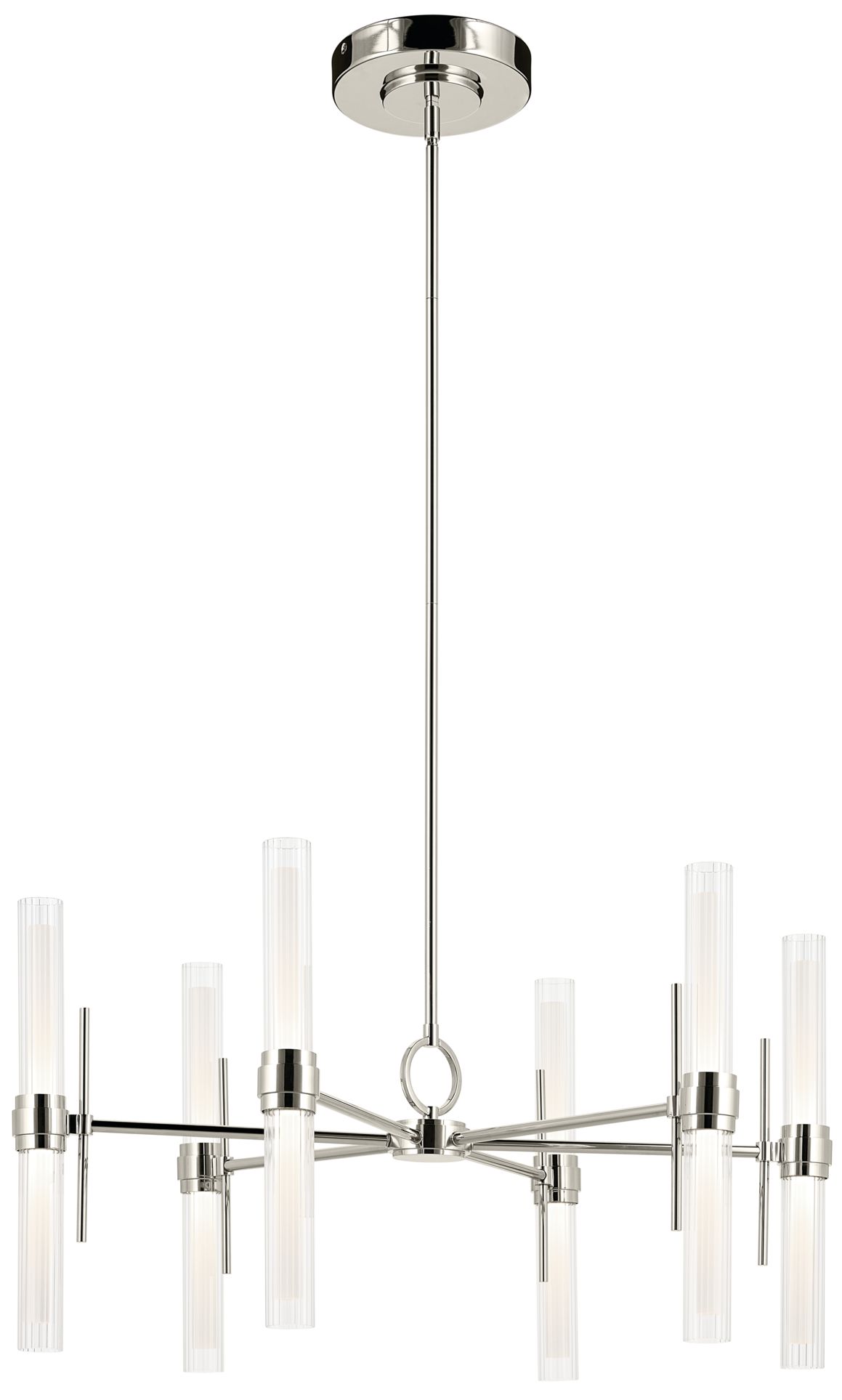 Riven 33 Inch LED 12 Light Chandelier with Clear Fluted Glass in PN