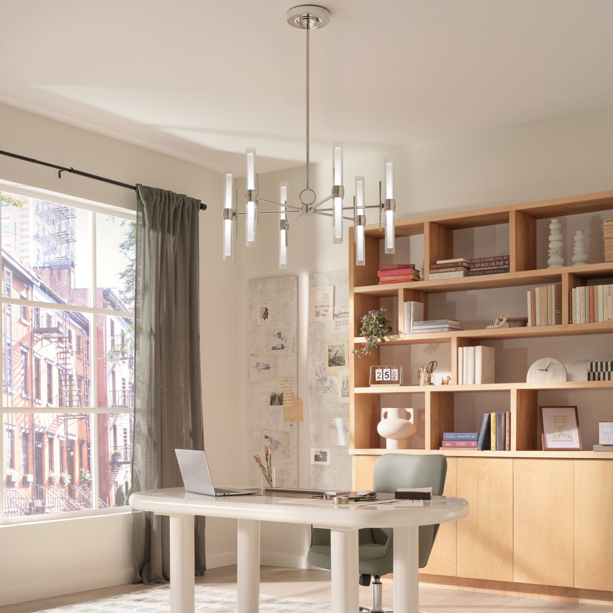 Image 2 Riven 33 Inch LED 12 Light Chandelier with Clear Fluted Glass in PN more views