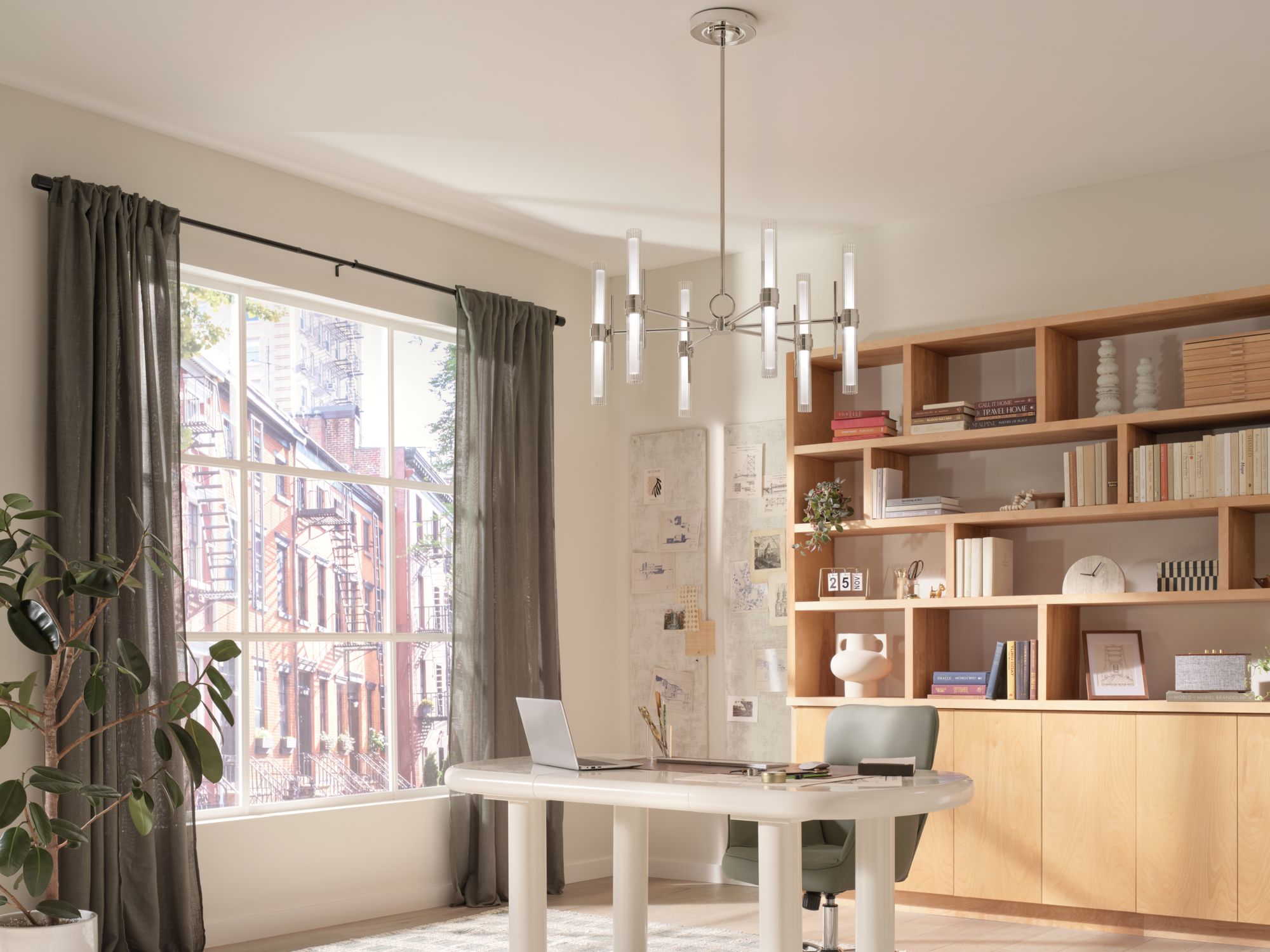 Image 3 Riven 33 Inch LED 12 Light Chandelier with Clear Fluted Glass in PN more views