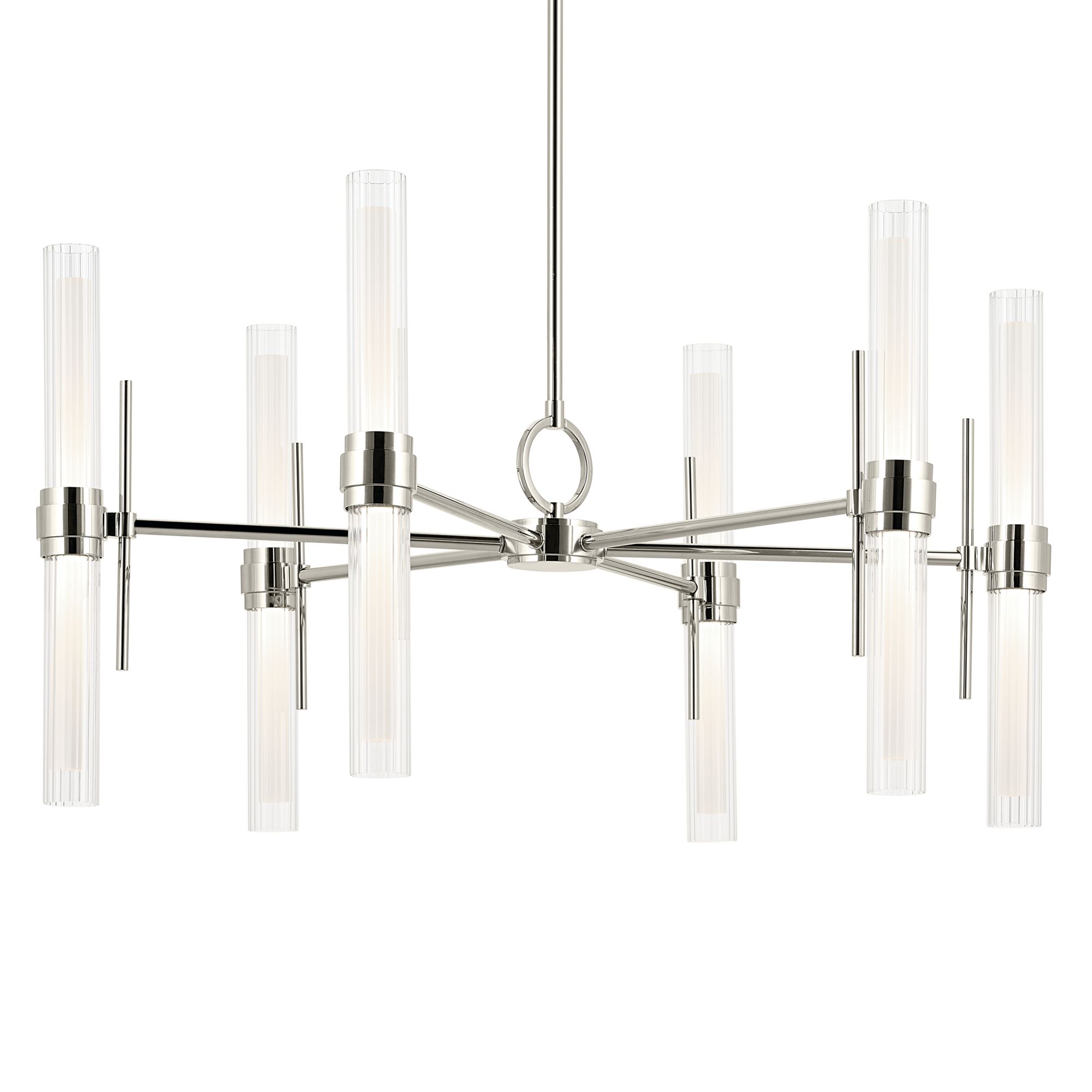 Image 5 Riven 33 Inch LED 12 Light Chandelier with Clear Fluted Glass in PN more views