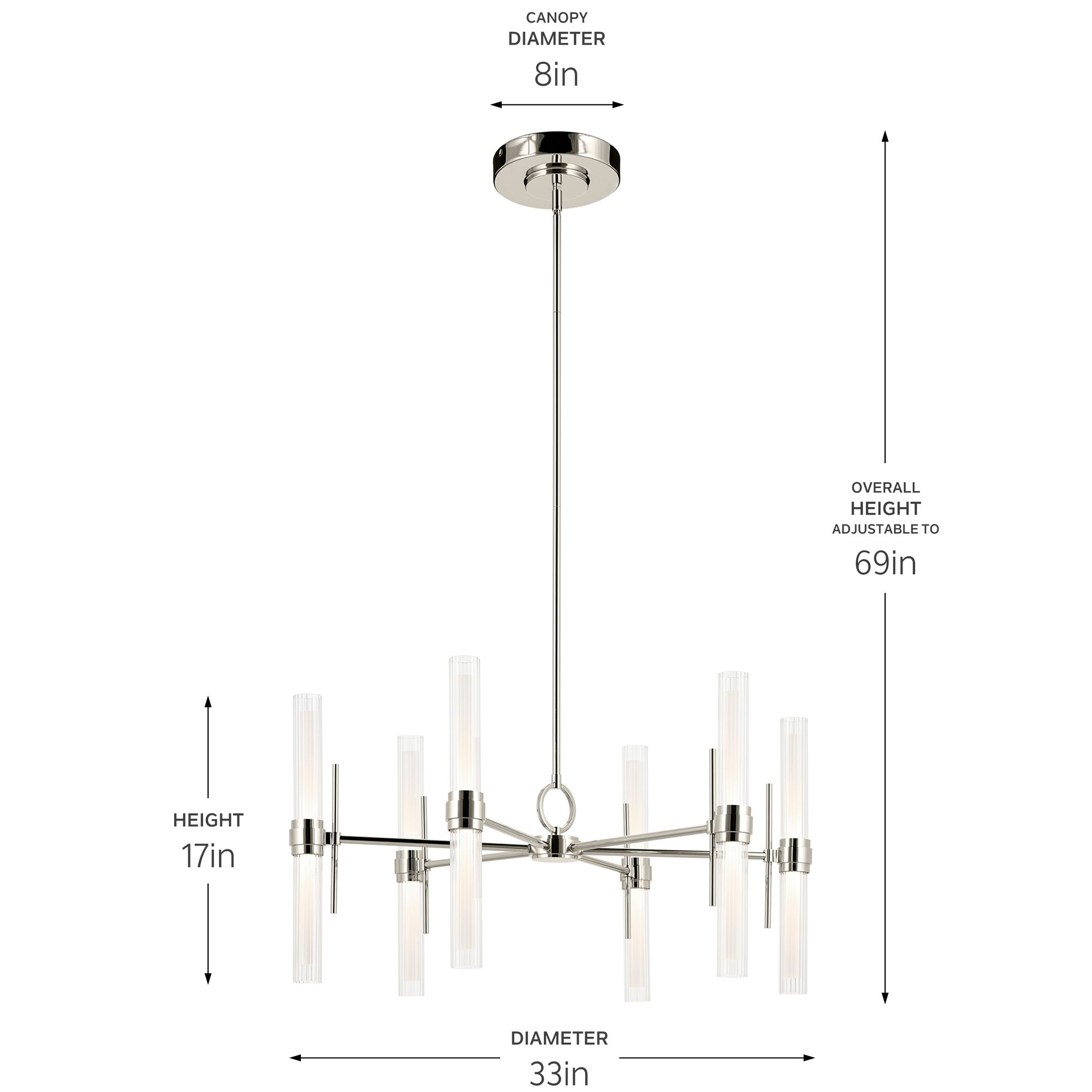 Riven 33 Inch LED 12 Light Chandelier with Clear Fluted Glass in PN