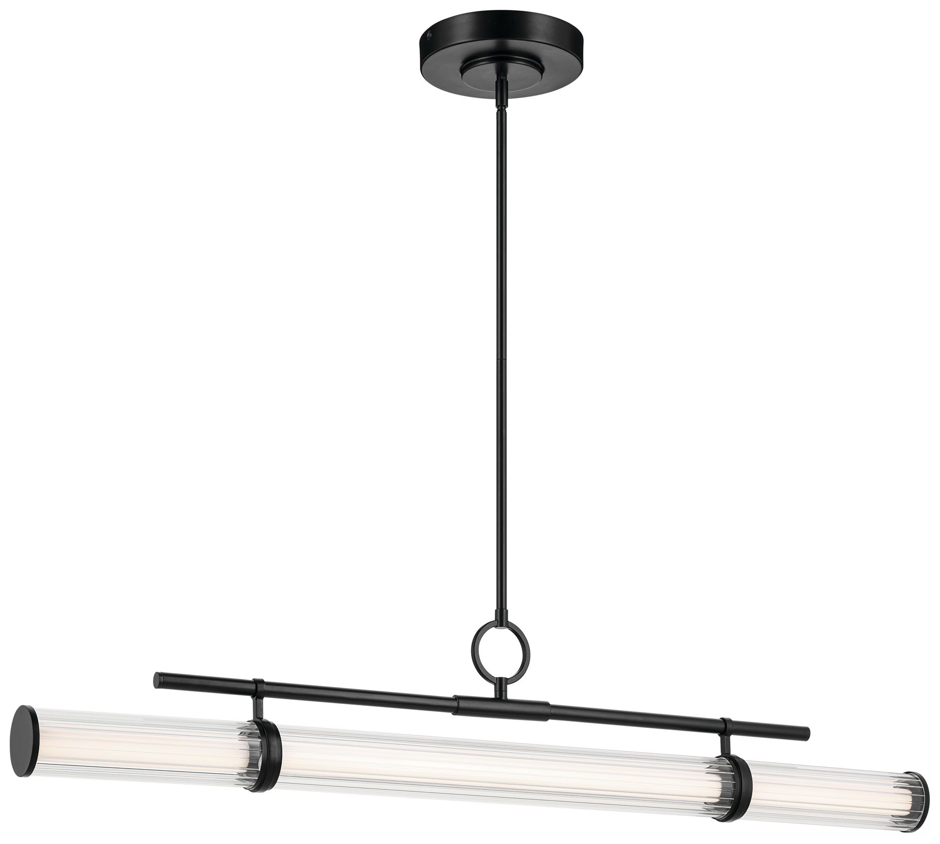 Riven 48.25 Inch LED Linear Chandelier with Clear Fluted Glass in Black