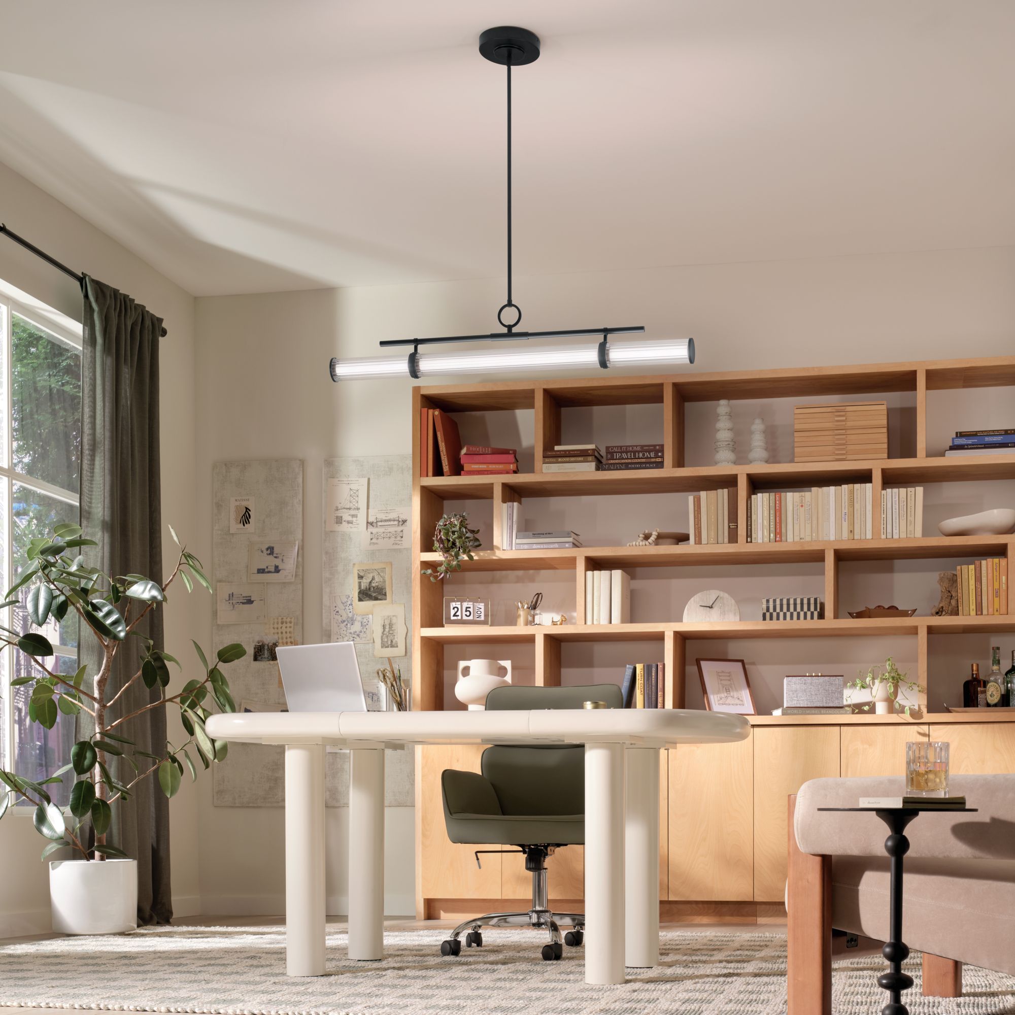 Image 2 Riven 48.25 Inch LED Linear Chandelier with Clear Fluted Glass in Black more views