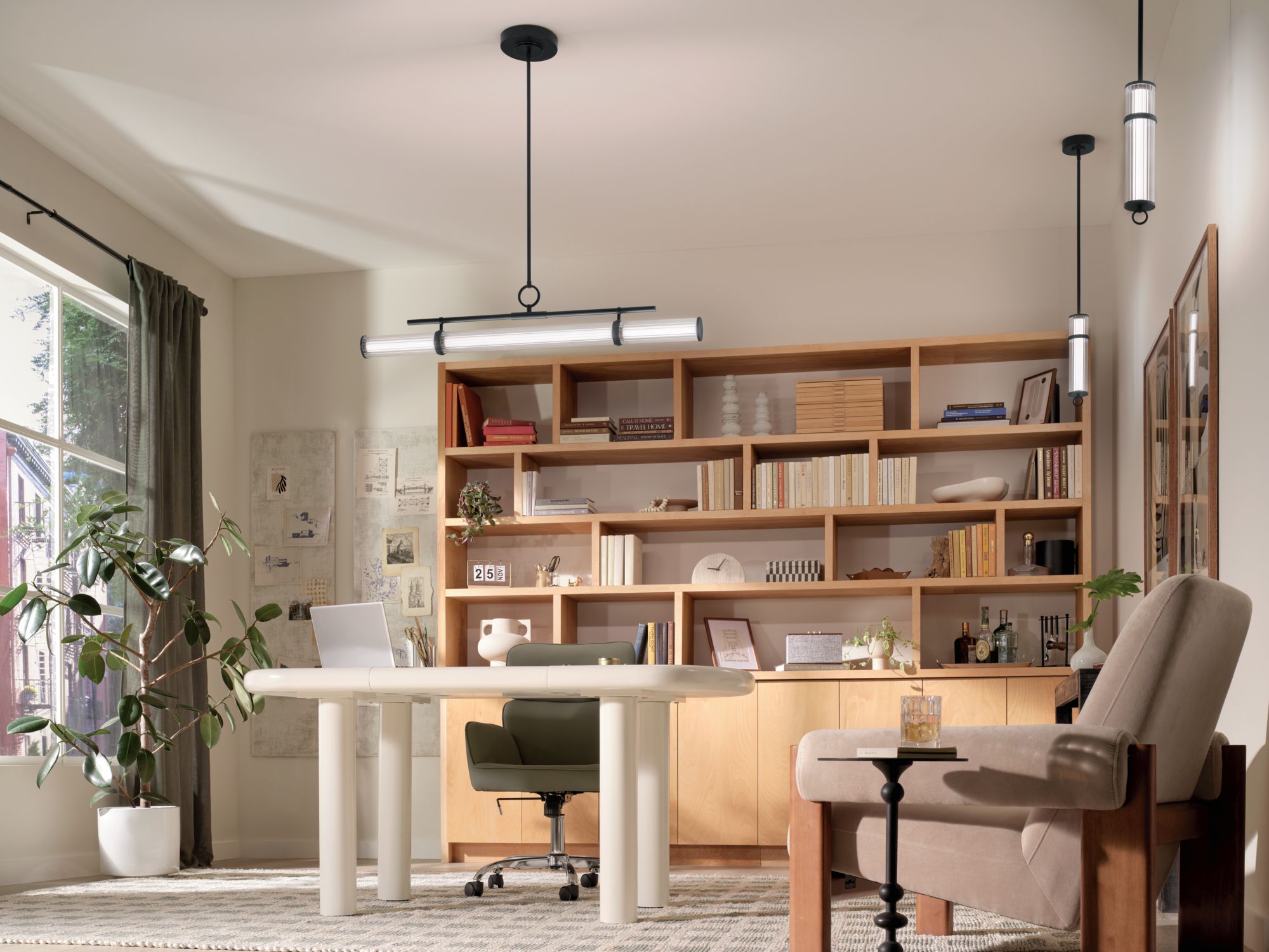 Image 3 Riven 48.25 Inch LED Linear Chandelier with Clear Fluted Glass in Black more views