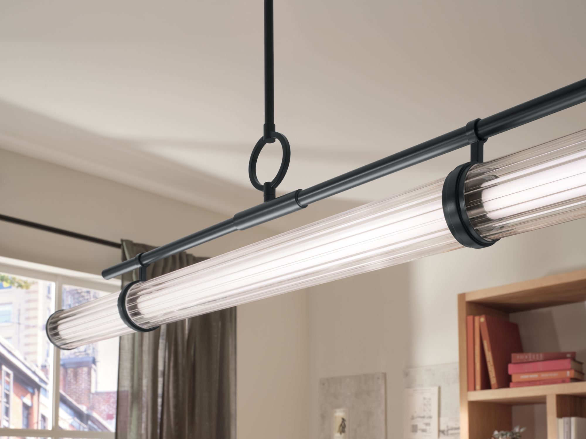 Image 4 Riven 48.25 Inch LED Linear Chandelier with Clear Fluted Glass in Black more views