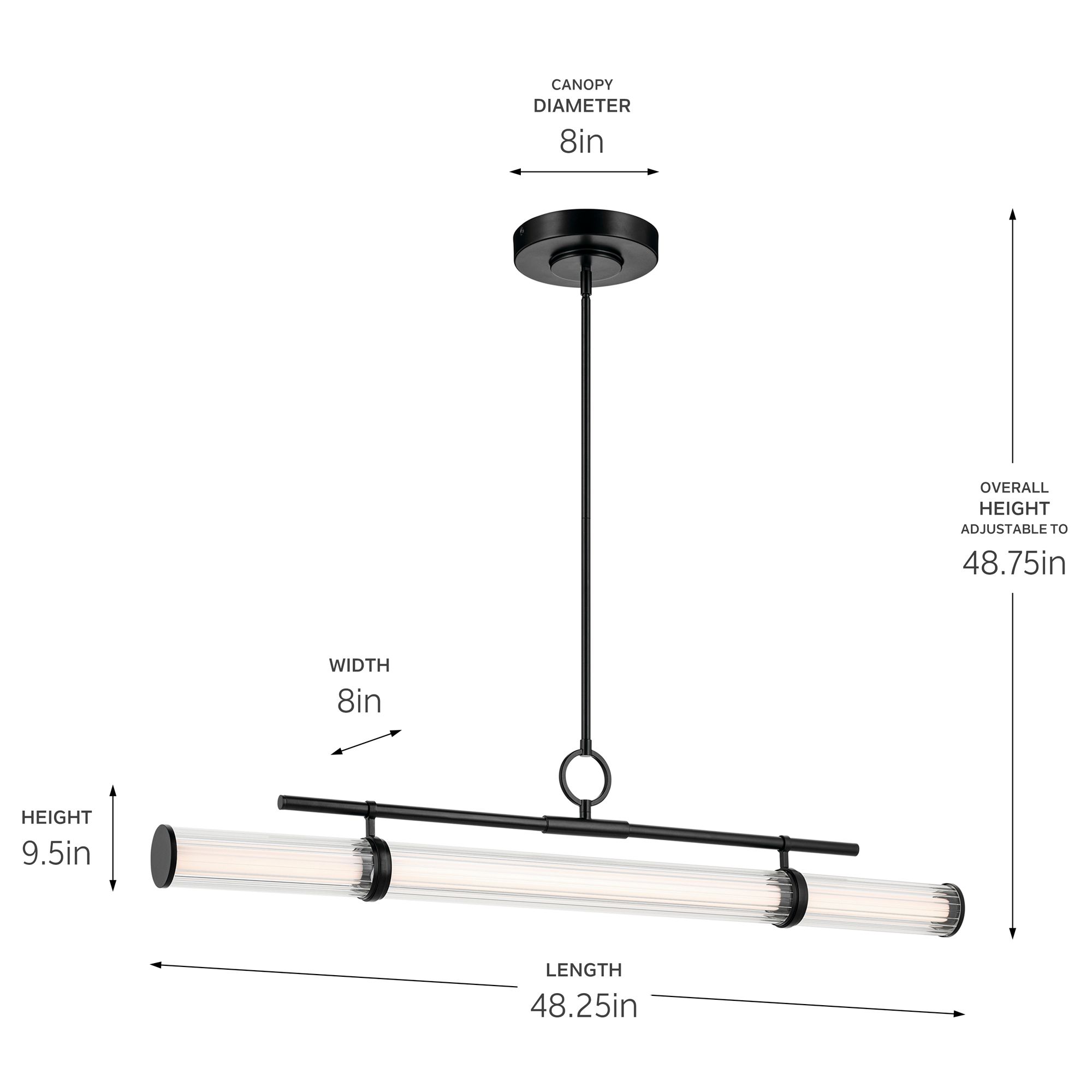 Riven 48.25 Inch LED Linear Chandelier with Clear Fluted Glass in Black
