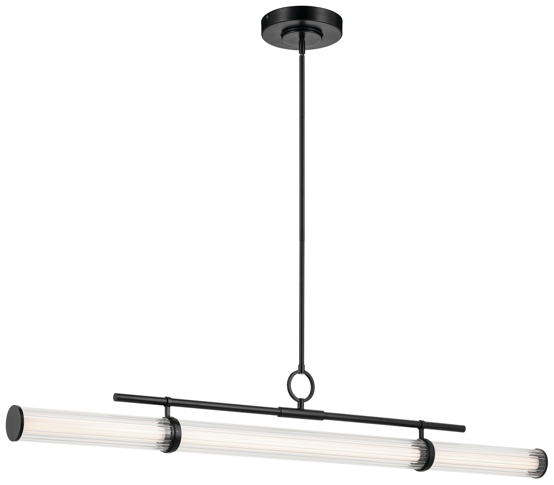 Riven 60.25 Inch LED Linear Chandelier with Clear Fluted Glass in Black