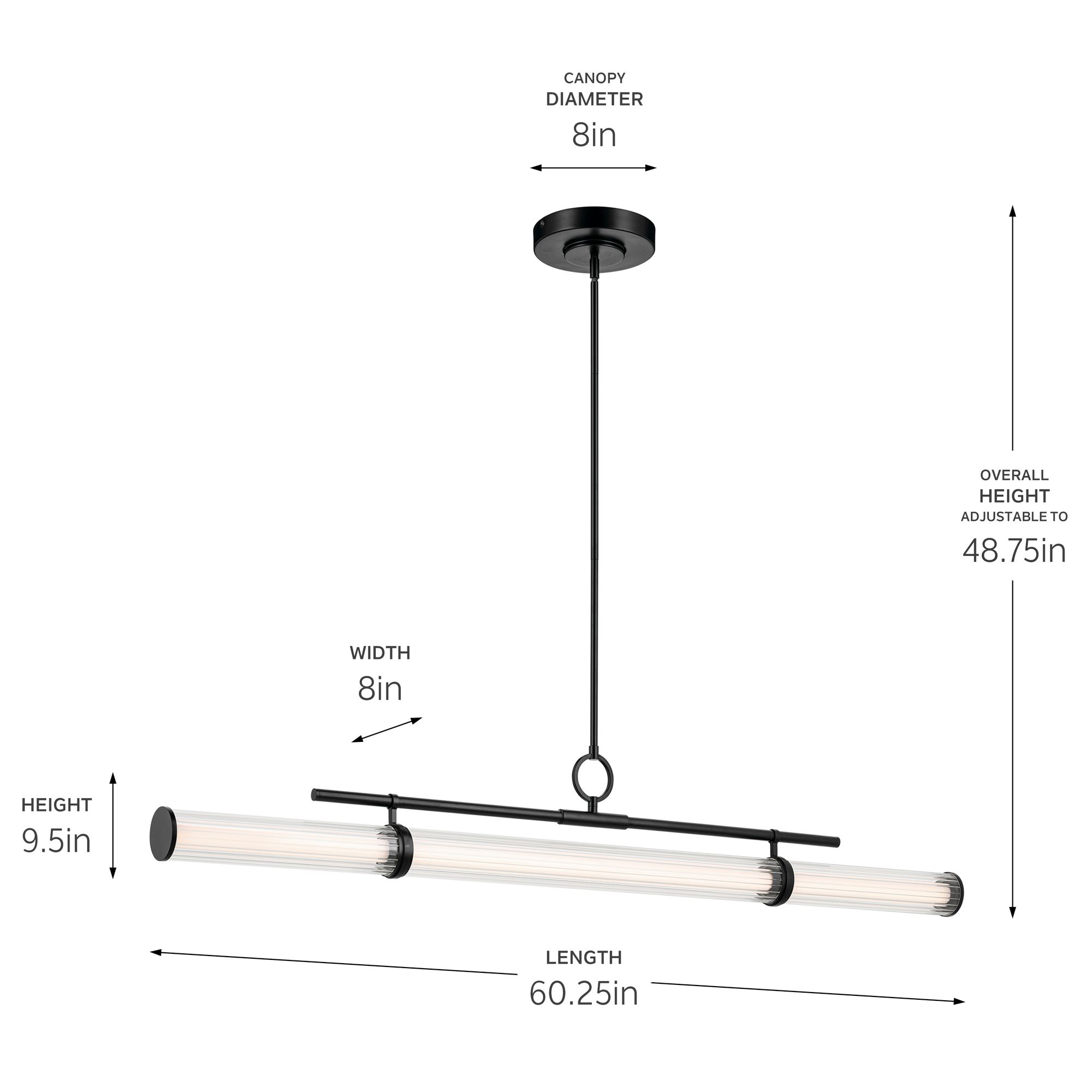 Riven 60.25 Inch LED Linear Chandelier with Clear Fluted Glass in Black