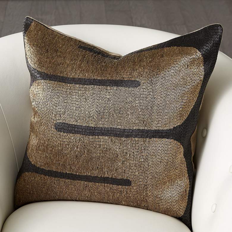 Image 1 River Beaded Gold Black 20 inch Square Decorative Throw Pillow