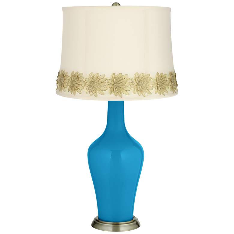 Image 1 River Blue Anya Table Lamp with Flower Applique Trim