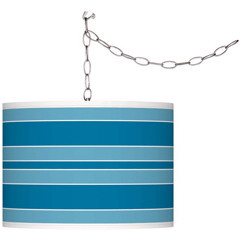 Image 1 River Blue Bold Stripe Giclee Glow Plug-In Swag Pendant