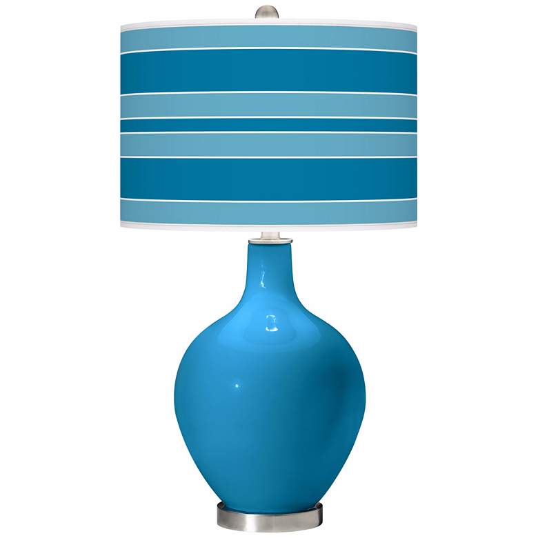 Image 1 River Blue Bold Stripe Ovo Table Lamp