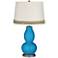 River Blue Double Gourd Table Lamp with Scallop Lace Trim